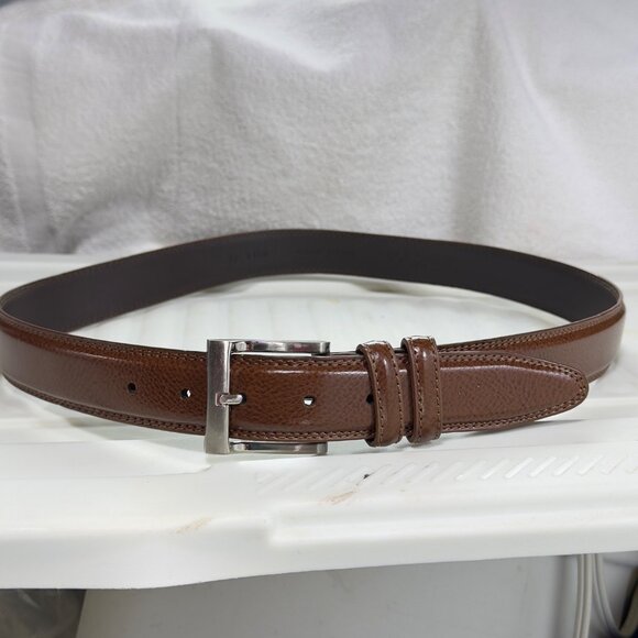 FLORSHEIM Mens Brown Leather Belt Silver Buckle Adjustable Fit Sleek  Size 36 - Picture 5 of 12